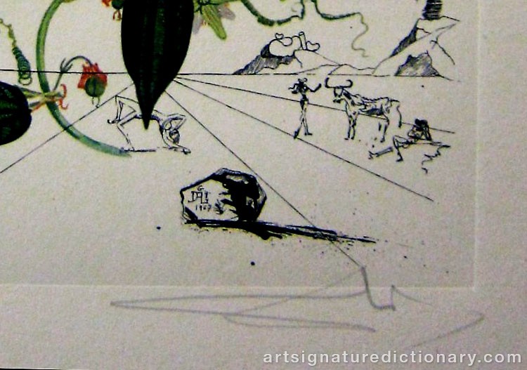 Close-up details showing Salvador DALI signature forgery characteristics
