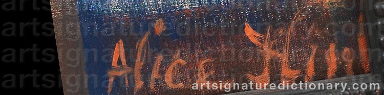 Authentic signature by Alice Morland FLINT on  artwork