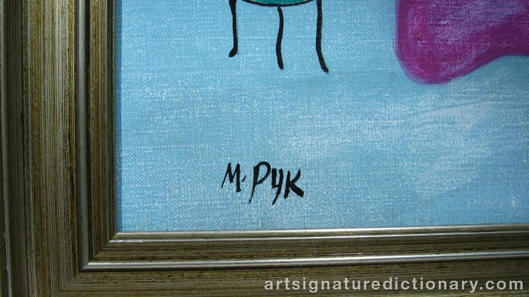Close-up details showing Madelaine ‘M Pyk’ PYK signature forgery characteristics