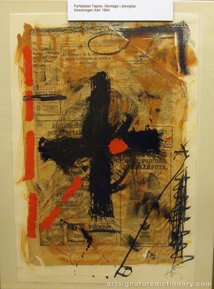 Close-up details showing Antoni TAPIES signature forgery characteristics