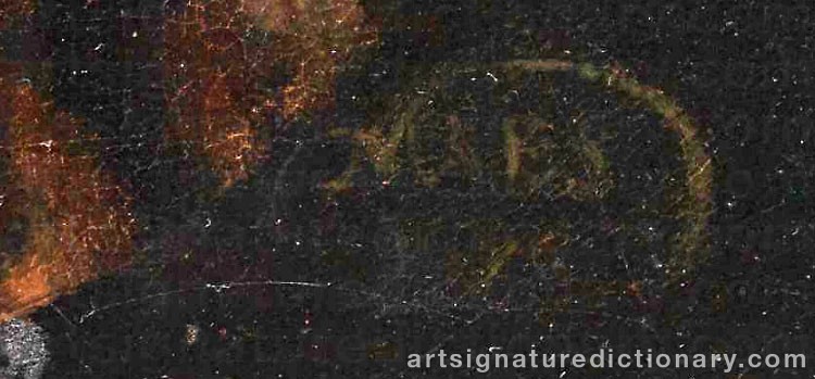 Authentic signature by Nicolaes MAES on  artwork